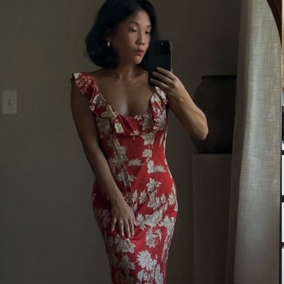 free people red maxi dress with ruffle sleeve - Picture 1 of 2